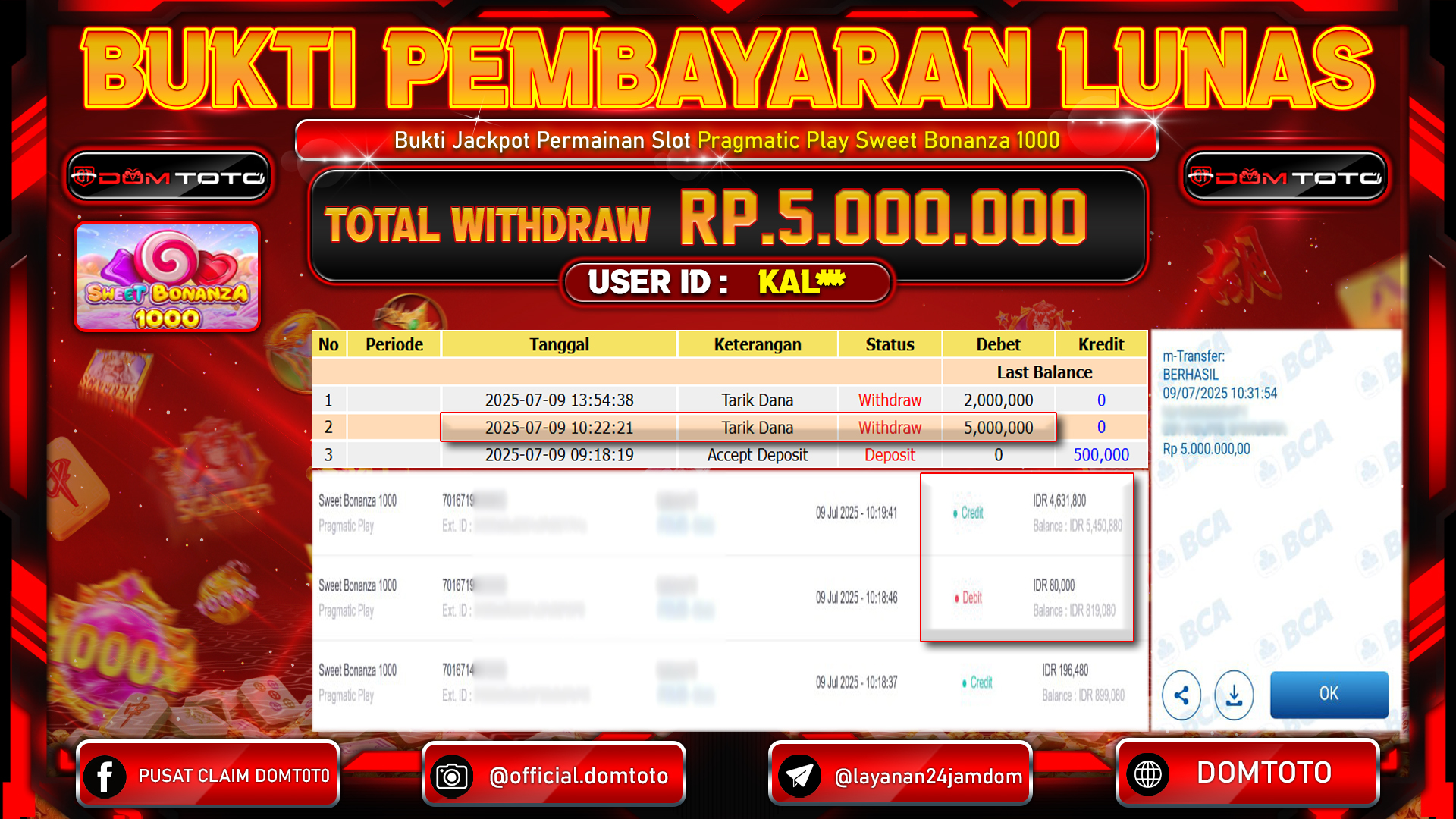 JACKPOT SLOT SWEET BONANZA 1000 09 JULI 2025